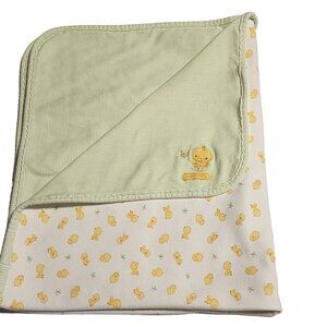 Just One Year by Carter's baby blanket Green pin stripes Yellow Chick chicken